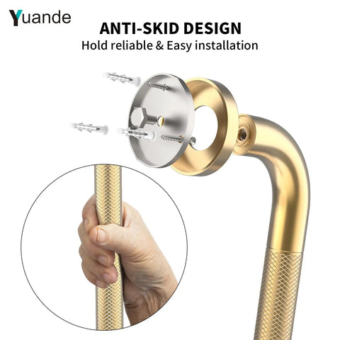 Close-up of 4 Pack 24 Inch Shower Grab Bar Brushed Gold 304 Stainless Steel showing anti-skid grip and installation detail.