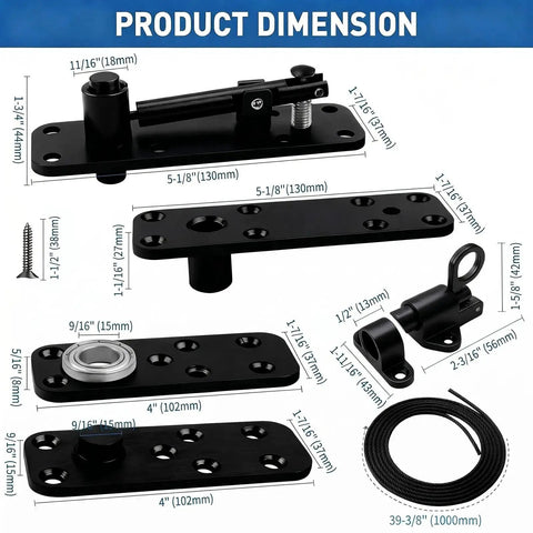 Heavy Duty Black Pivot Hinge For Hidden Secret Doors And Custom Shelves Featuring Rust Proof Stainless Steel Build With Ultra Smooth Glide Action And Built Tough Design Supporting Five Hundred Seventy Pounds