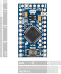 3.3V 8MHz Pro Mini ATmega328 Development Board for Arduino with no USB, blue circuit board with auto-reset feature, top view.