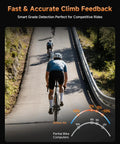 Cyclist using BiNavi Air Bike Computer With 3.0 Inch Touchscreen Display, Maps And Voice Navigation on steep climb with stats overlay