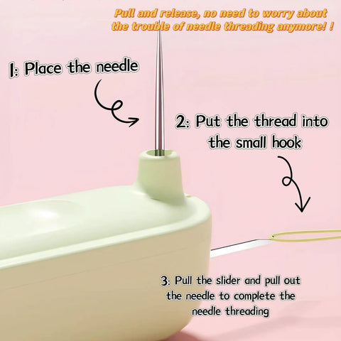 2 In 1 Automatic Needle Threader And Seam Ripper For Quick Sewing And Quilting Projects Must Have DIY Sewing Kit showing threading process