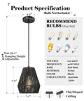 Product specifications for Modern Woven Pendant Light Fixtures Set Of 3 7 Inch Matte Black Dope Boho Farmhouse Coastal Hanging Lamps.