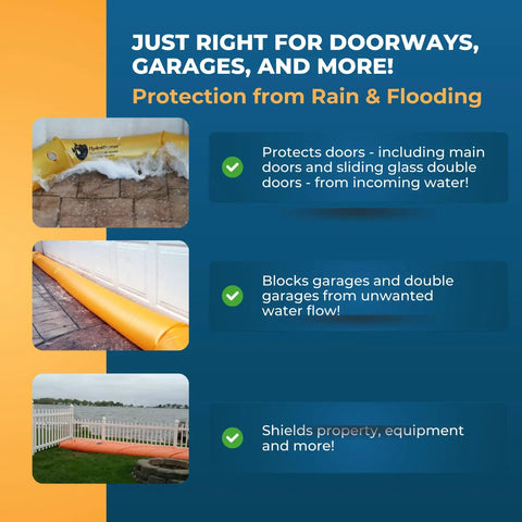HydraBarrier Supreme Flood Barrier 12 Feet Long 20 Inches Wide 12 Inches High Water Diversion Tube protecting doorways and property
