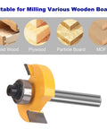 Premium Tungsten Carbide Router Bits Set 35 Piece Kit with aluminum carry case showing a router bit and wood types suitable for milling