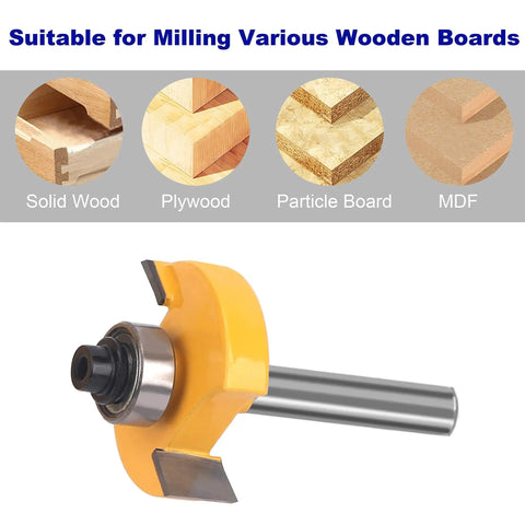 Premium Tungsten Carbide Router Bits Set 35 Piece Kit with aluminum carry case showing a router bit and wood types suitable for milling