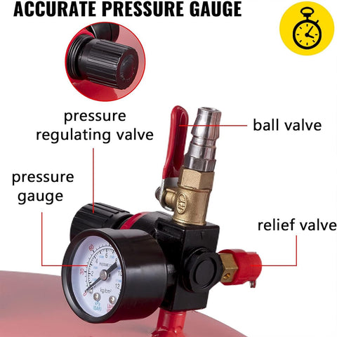Pressure gauge and valves on Heavy Duty 20 Gallon Waste Oil Drain Tank With Air Operated Drainer Portable Pro Grade Oil Lift Pan