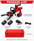 Cordless Hydraulic Shear and Spreader Tool Behemoth with two batteries, charger, and storage box for heavy duty rescue operations.