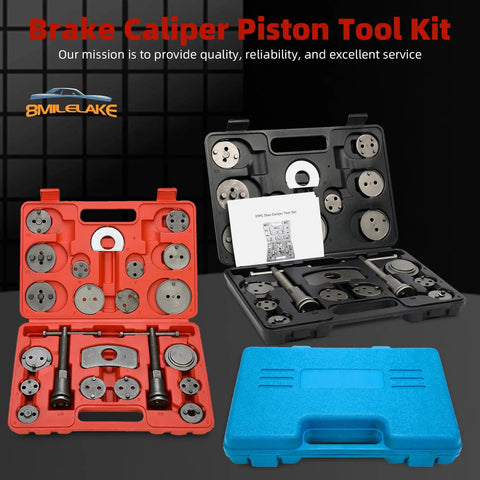 Pro Grade 24 Piece Disc Brake Caliper Wind Back Tool Set With Piston Backer And Left And Right Thrust Bolts, 18 Adapters