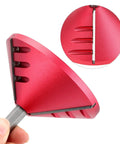 Side view of QWORK 2-in-1 PVC pipe deburring and chamfer tool; red plastic body with metal blade