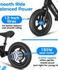 Kids Electric Balance Bike BK1 With 12 Inch Tires, 150W Peak Motor, Lightweight 20 Lb Frame, Adjustable Seat Shown