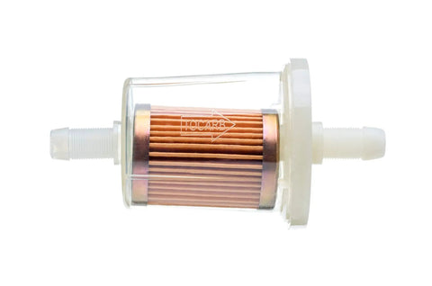 Go-To Universal 40-Micron Outboard Fuel Filter with clear see-through body, built tough, disposable unit, fits 3/8 inch fuel lines