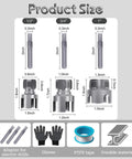 Four In One Water Pipe Threader for One Half, Three Quarters, And One Inch PVC Pipes with accessories and measurements