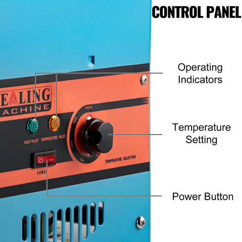Control panel of Heavy Duty Manual Boba Tea Cup Sealer Machine Built Like A Tank For Hustle Ready Cafes with temperature and power controls.