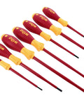 Beefed Up Insulated Industrial Pliers And Drivers Kit in Roll Out Pouch with assorted insulated screwdrivers, yellow and red handles