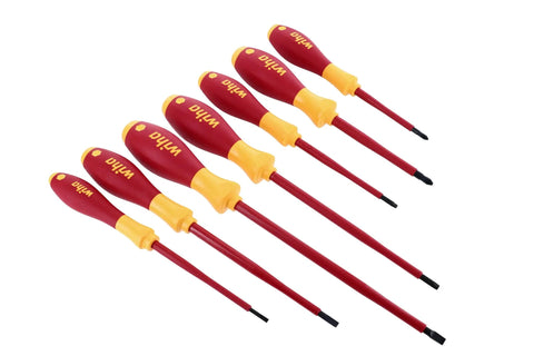 Beefed Up Insulated Industrial Pliers And Drivers Kit in Roll Out Pouch with assorted insulated screwdrivers, yellow and red handles