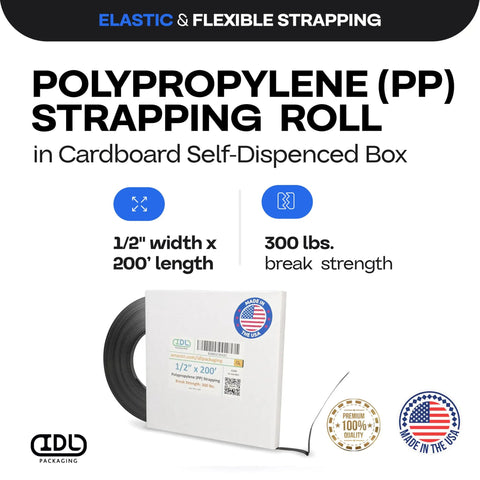 Black 1/2 Inch Polypropylene Strapping Roll With Slick Embossed Texture 200 Feet Heavy Duty Plastic Shipping Banding 300 Pound Break Strength Hand Grade Packing Strap A No Sweat Heavy Hitter For Smooth Cargo Securing
