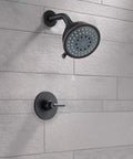 Oil Rubbed Bronze High Pressure Rain Shower Head With 5 Functions, Strong Water Flow Even at Low Pressure on tiled bathroom wall