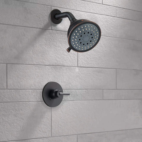 Oil Rubbed Bronze High Pressure Rain Shower Head With 5 Functions, Strong Water Flow Even at Low Pressure on tiled bathroom wall