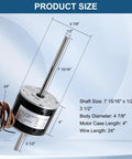D1092 RV Air Condenser Blower Motor dimensions with dual shaft, wire length, and motor case details displayed.