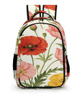 Vibrant Watercolor Poppies Backpack In Red Pink And Yellow For Unisex Use With Large Capacity Daypack front view showing floral design