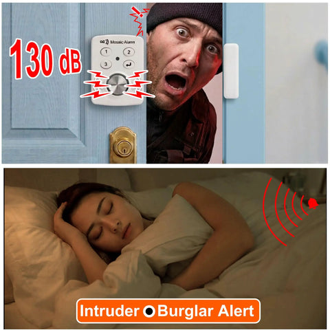 3 Pack Door Alarms With Delay When Left Open 130 dB Window Break Sliding Siren Vibration Detect Sensor For Your Home Pad Security Keypad Intruder Entry Alert And Pool Alarm For Kids Safety on door and bedroom scene