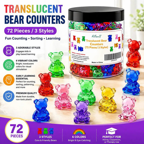 Kid Approved Counting Bears And Math Counters With Storage Bin Montessori Color Sorting Toys For Toddlers Preschool Stem Learning Hands On Manipulatives Built Tough Classroom Must Haves in vibrant colors with a storage jar.