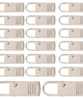 Top Shelf Universal Replacement Zipper Pull Heads 20 Piece Metal Kit With Sleek Detachable Tabs For Backpacks Purses Jackets And Luggage Repairs That Are Pure Gold in silver metal design.