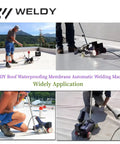Heavy Duty Automatic Roof Welder For Waterproof Membrane Sealing With Hot Air Tool For PVC TPO EPDM in use sealing roofs on site.