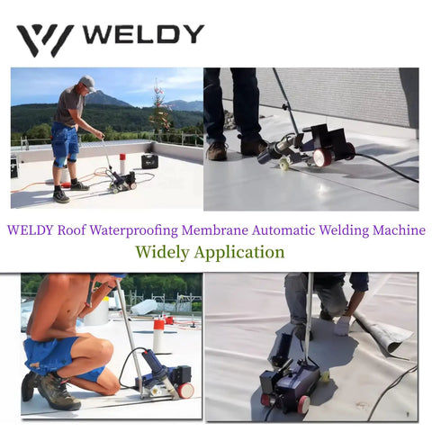 Heavy Duty Automatic Roof Welder For Waterproof Membrane Sealing With Hot Air Tool For PVC TPO EPDM in use sealing roofs on site.