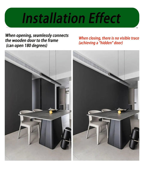Installation Effect of Heavy Duty Adjustable Hidden Cross Hinge Set For Zero Hang Ups 180 Degree Dead Silent Glide On Wooden Secret Rooms.