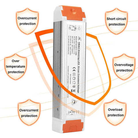 Dimmable LED Driver 120W 12V DC Power Supply For Christmas Lights Quiet Operation with protective features outlined