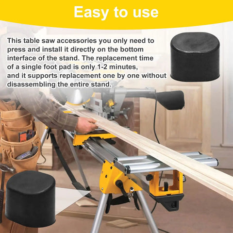 Beefed-Up Heavy Duty Miter Saw Stand Feet Replacement For DWX Series with Rubber Foot Pads shown on a DWX stand in use