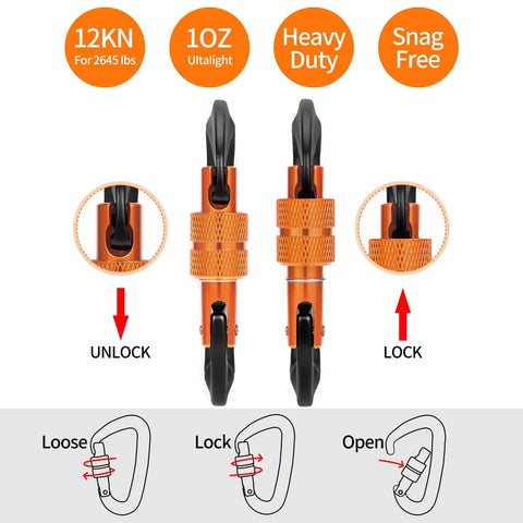 Beefy Heavy Duty Locking Carabiner Clips 12kN Aluminum 7075 Lightweight for camping hiking hammock dog leash harness lock diagram