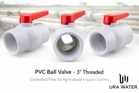 PVC Shut Off Ball Valve 3 Inch, 150 Psi, Schedule 40, Threaded Ends For Potable Water and Irrigation, displayed in three angles