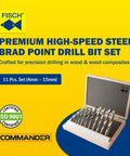Professional Grade HSS Double Flute Brad Point Wood Drill Bit, 4 Mm X 55 Mm For Slick Straight Shooting Drilling and Heavy Duty Shop Setup Or Weekend Warrior DIY Projects in a 11 pcs set.