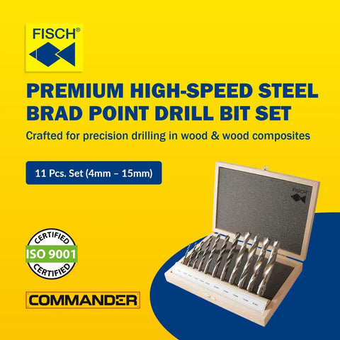 Professional Grade HSS Double Flute Brad Point Wood Drill Bit, 4 Mm X 55 Mm For Slick Straight Shooting Drilling and Heavy Duty Shop Setup Or Weekend Warrior DIY Projects in a 11 pcs set.
