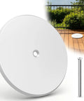 Dead Simple Install Solid 7 Inch Cleanout Cover Plate Bright White Powder Coated Steel Round Access Hole Cover displayed on deck.