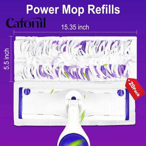 20 Pack Disposable Power Mop Pads Compatible With Swiffer Power Mop Multi Surface And Wood Mop Refills For Quick Cleanups No Mess Mopping And Pet Hair Removal Easy Fit For Fast Mopping, 15.35 x 5.5 inch
