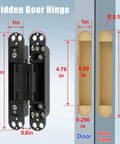 Hidden Door Hinge Set For Secret Bookcase Doors, Silent Rotating Concealed Hinges, 6 Inch, Side Mount with dimensions