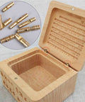 Open wooden box with Copper Barrel Hinges Set for DIY Projects, Hidden Cabinet Concealed Brass Hinges inside.