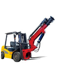 Built Tough Forklift Mounted Jib Boom Crane With Hydraulic Telescoping Boom showing red attachment for heavy lifting at construction sites.