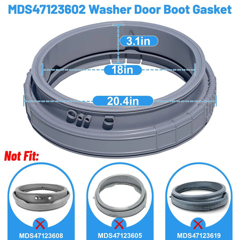 Front Load Washer Door Boot Gasket Replacement for Leaks and Odors, No Mess Easy Install, MDS47123602 with dimensions