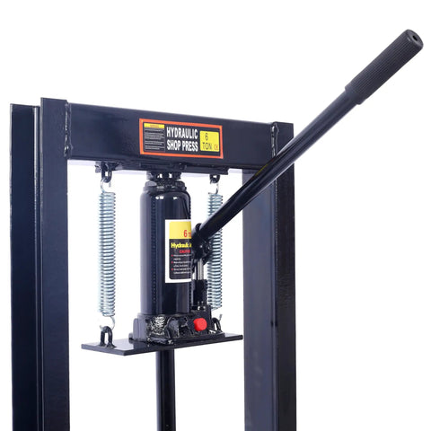 6 Ton H Frame Hydraulic Shop Press For Car Repair And Garage Use Floor Mounted Heavy Duty Must Have Beefed Up For Bending Straightening Pressing Bearings U Joints Bushings Ball Joints Pulleys Black, black frame with handle and springs