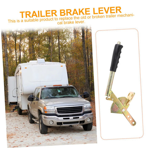 Heavy Duty Mechanical Trailer Brake Lever Replacement Handle For Rv And Travel Trailer Easy Swap Parking Brake Arm No Sweat Install Road Ready Control Essential Single Piece Kit shown with truck and RV.