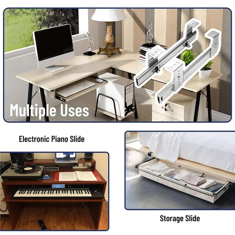 Beast Mode Heavy Duty Metal Drawer Slides With 60kg Load Capacity, Ball Bearing Glide, Adjustable Height, Ultra Smooth Operation, Ideal For Keyboard Trays, Bookshelves, Pianos, Under Desk Trays, metal slides on desk