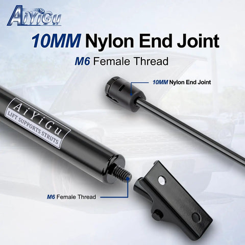 Close-up of Jeep Cherokee rear hatch struts with 10MM nylon end joint and M6 female thread for 1997-2001 models.
