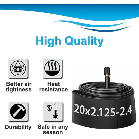 Heavy Duty 20 Inch Bike Inner Tubes Kit 2 Pack Fits 20x2.125 To 2.40 Includes 2 Rim Strips Schrader Valve Thick Butyl Rubber Flat Resistant