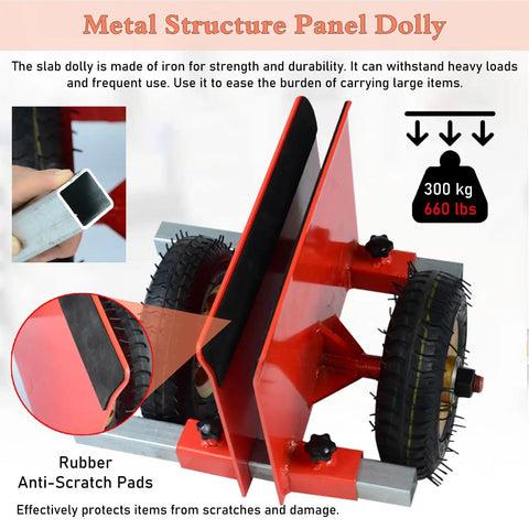 Heavy Duty Panel Dolly With Auto Lock Clamps For Hassle Free Drywall Sheetrock Door And Mattress Hauling showing sturdy iron frame and rubber pads.