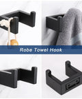 Dope 4-Piece Brushed Nickel Bathroom Hardware Set With 24-Inch Towel Bar Hand Towel Holder Toilet Paper Holder And Robe Hook Wall Mounted Premium 304 Stainless Steel Rust Resistant Modern Square Base Design robe hook detail