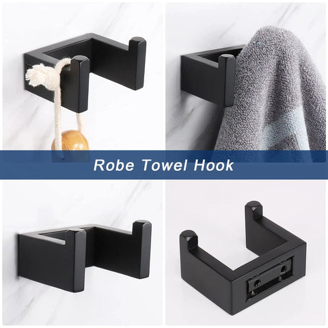 Dope 4-Piece Brushed Nickel Bathroom Hardware Set With 24-Inch Towel Bar Hand Towel Holder Toilet Paper Holder And Robe Hook Wall Mounted Premium 304 Stainless Steel Rust Resistant Modern Square Base Design robe hook detail